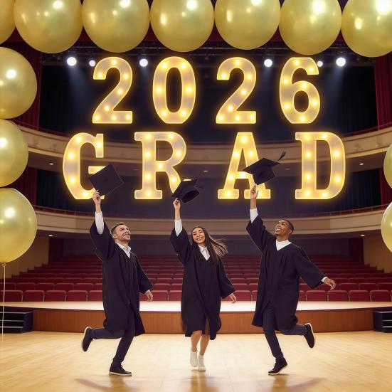 8/9 Peças 2026 Letreiro Luminoso de Letras Luz LED de Marquesina Luz de Letra Alimentada por Bateria Decoração de Festa de Formatura Jardim de Infância Ensino Médio Faculdade