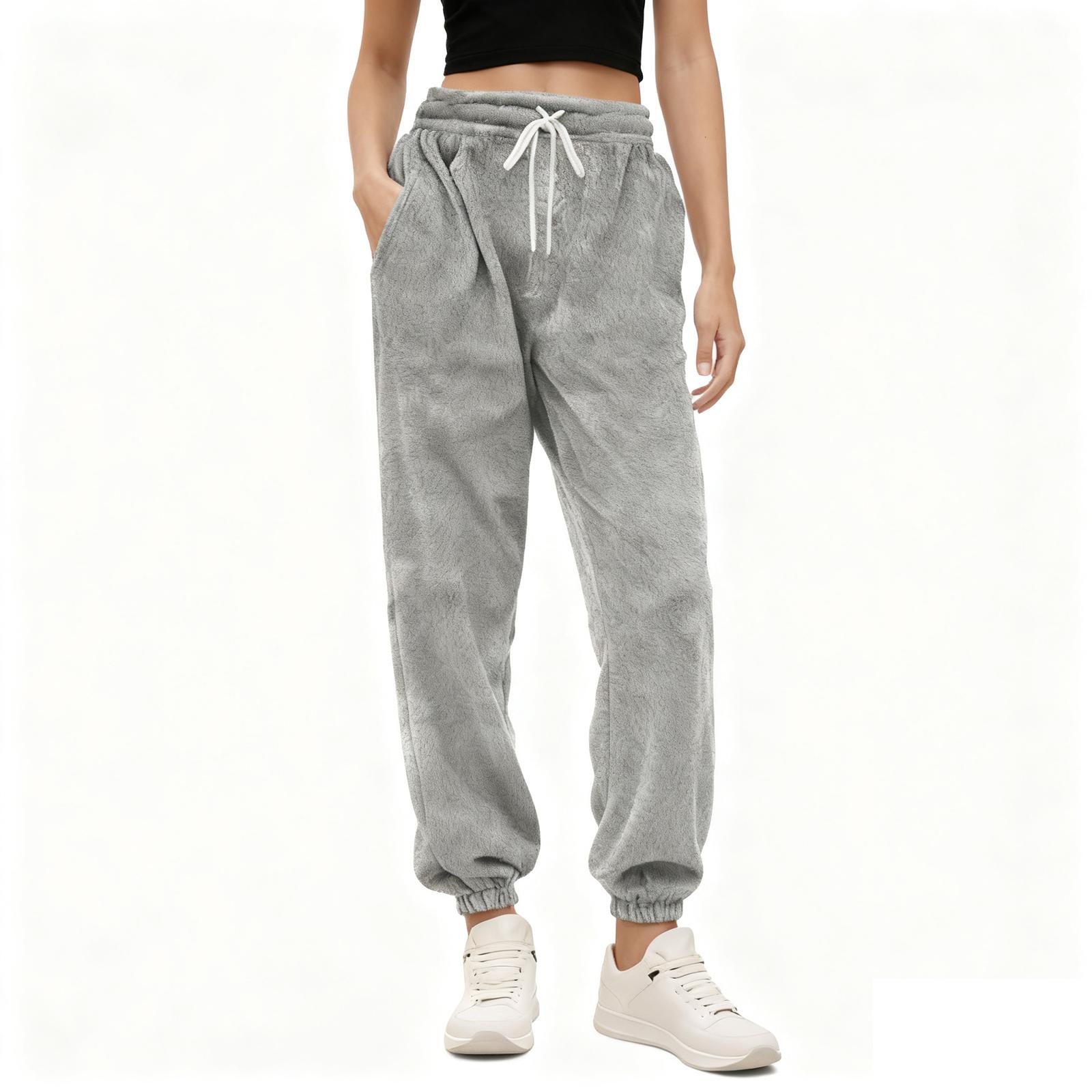 

Женские Модные Свободные Однотонные Брюки Кэжуал с Эластичной Талией, Карманами и Прямыми Штанинами XL