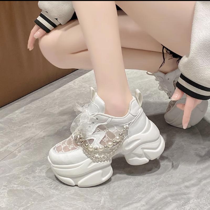 Fashion sponge cake thick bottom breathable mesh single shoes 2025 new color sports leisure tall daddy shoes female INS tide