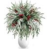 Greenery Leaves Christmas Artificial Pine Branches Red Berries Natural Looking  Home Decoration