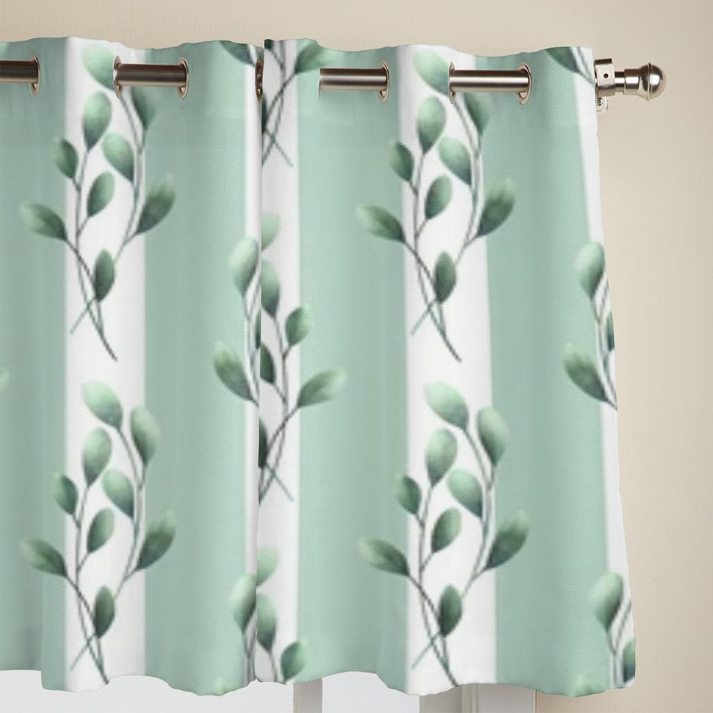 Green Leaves And Stripes Window Curtains For Living Room Kitchen Modern Curtains Home Decor Blinds Drapes