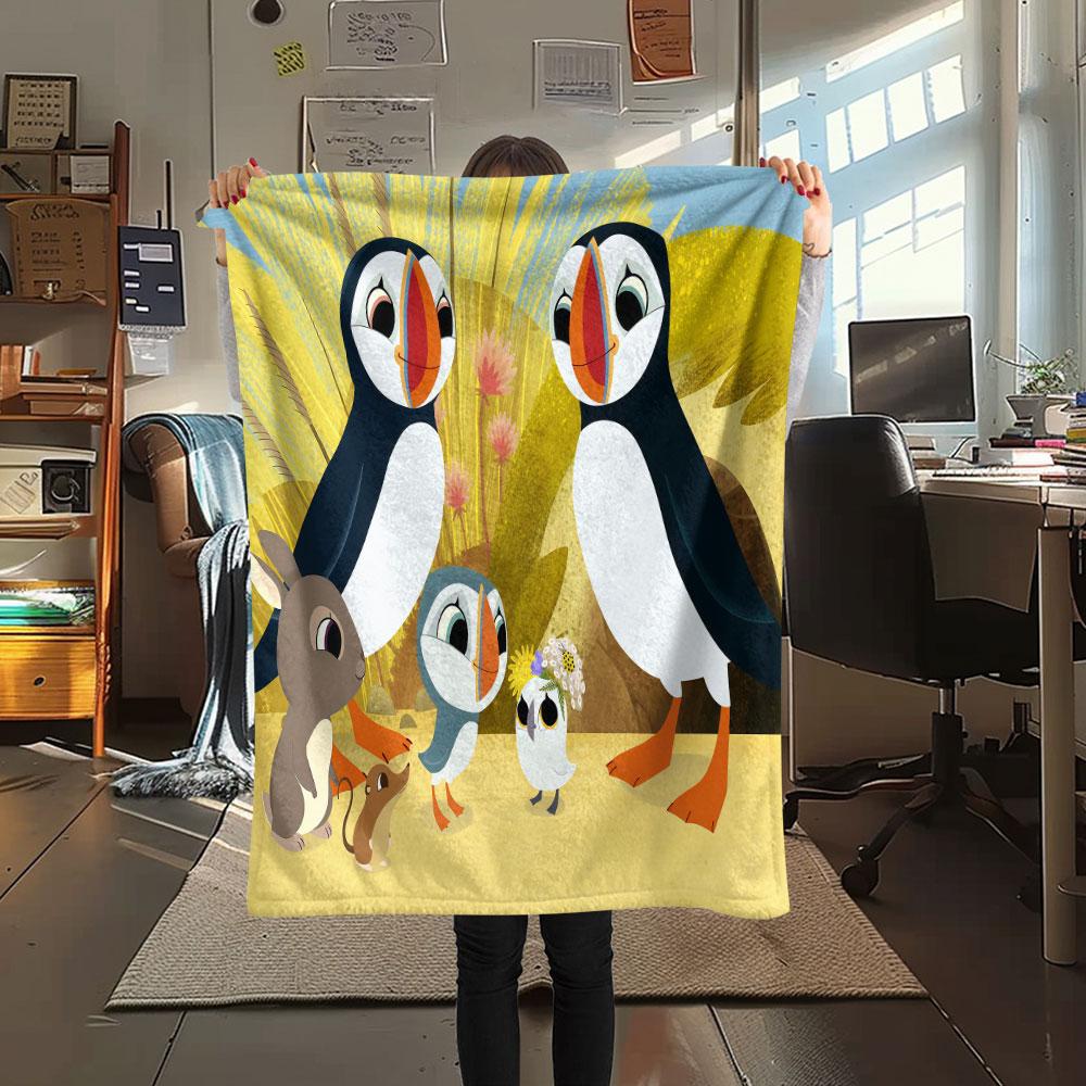 1PC Puffin Rock Joy Blanket, High quality Comfortable for All Seasons, Home Decor, Warmth and Comfort