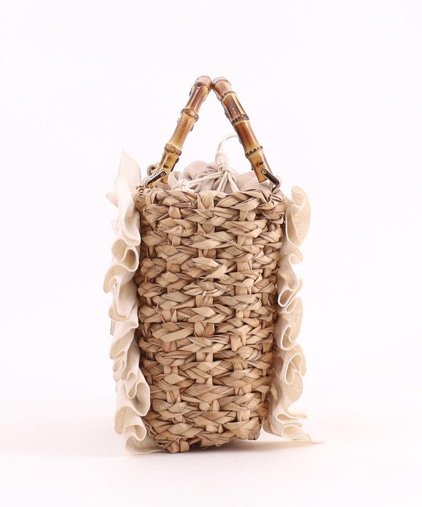 Samir Nasri Ruffled Bamboo Handle Tote Beige Women's Bag, (050)