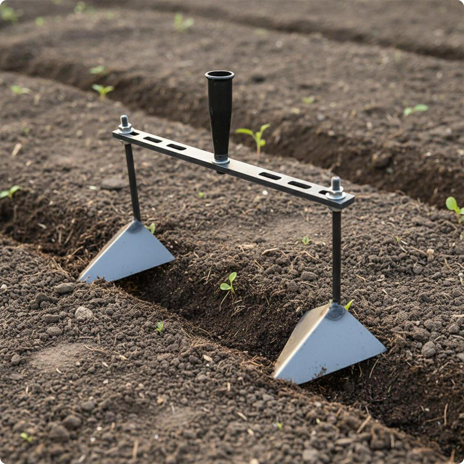 Manual Trenching Hoe Manganese Steel Adjustable Furrower Head Heavy Duty Double Blades Garden