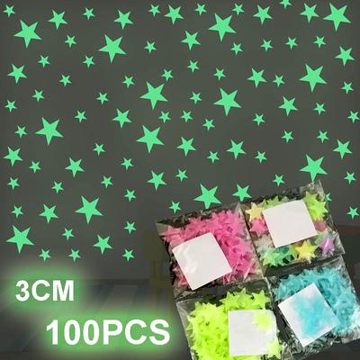 Wall Stickers Stars 3D Stars DIY Luminous Bedroom Home Decoration Glow In The Dark Fluorescen 100 Pcs  Handmade