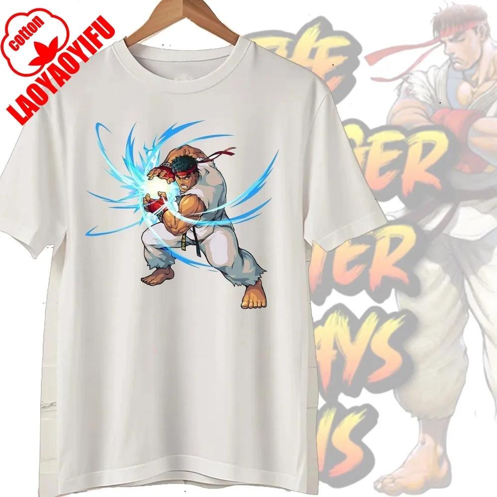 Street Fighter Chun-Li Ryu Bedruckte Y2K Neue Paar Baumwoll-T-Shirts Männer Frauen Streetwear Lässig Harajuku Retro Unisex T-Shirt Top