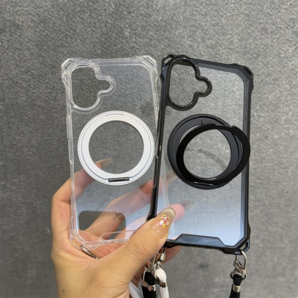 Crossbody Lanyard Transparent Magnetic Holder Stand Case For  iPhone 12 13 14 15 16 Pro Max Necklace Shoulder Strap Hard Cover