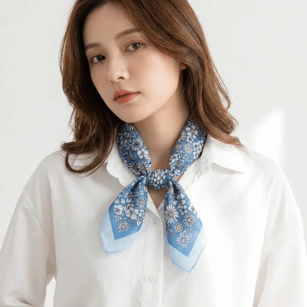 Square Cotton Linen Square Scarf Flower Floral Kerchief Retro Printed Silk Scarf  Spring Summer