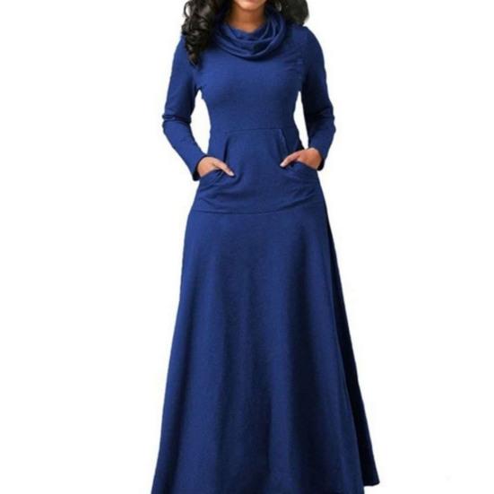 Lady Dress Solid Color Scarf Collar Elegant Loose Hem Autumn Dress for Daily Wear
