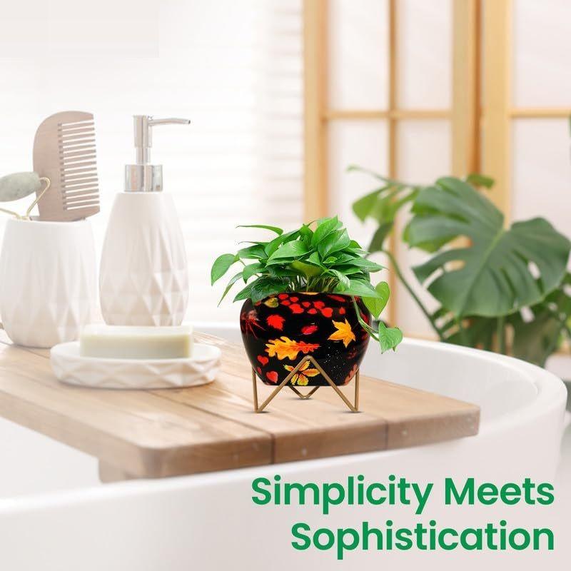 Metal Flower Vase Planter Pot with Iron Stand, Pots for Plants, Plant Pots for Home Decoration, Succulent Pot, Indoor Planter Balcony Garden Decor