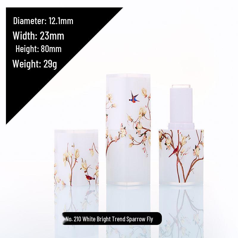 Elegant Frosted Translucent Square Lipstick Tube - Chinese Style 3D Printed Magpie Floral Design, 12.1g