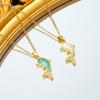 Simple and Unique Cat's Eye Stone Dolphin Pendant Necklace Cute Minimalist Collarbone Chain Versatile Accessory