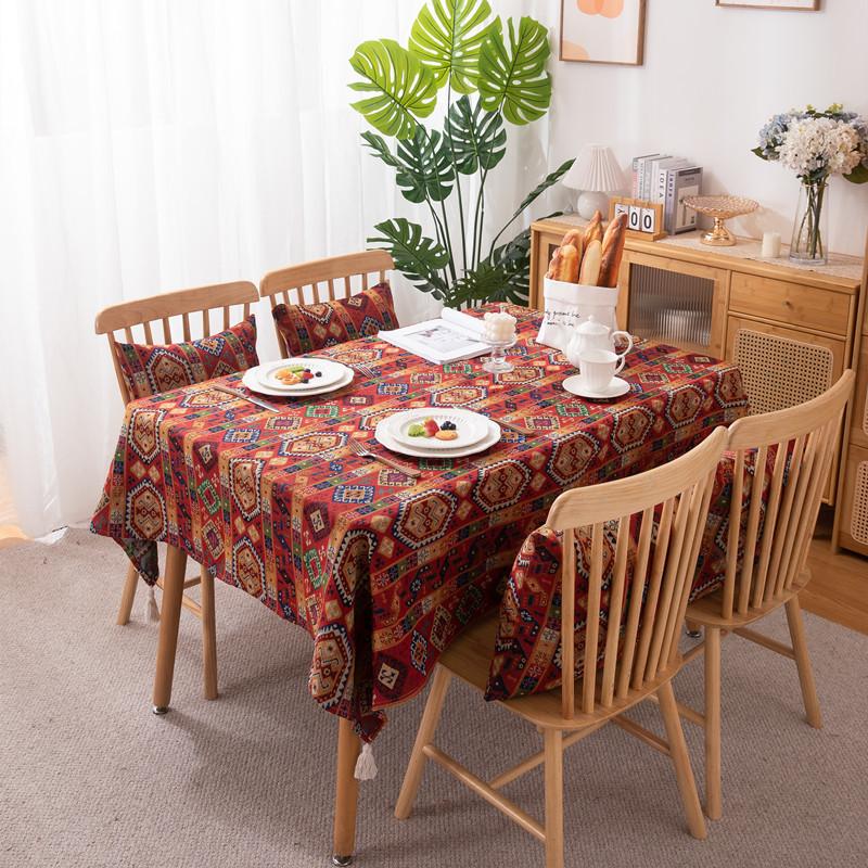 Retro Polyester Cotton Color Woven Jacquard Flower Bird Famous Flower Fringed Tablecloth Rectangular Coffee Table Tablecloth Dining Table Cloth
