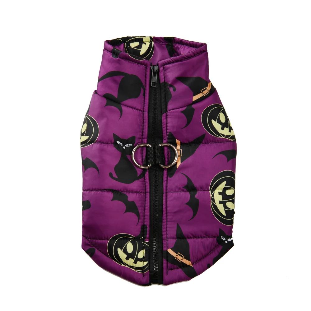 Halloween Dog Costume Autumn Winter Warm Jacket Clothes For Small Medium Dogs Cats Pumpkin Print Funny Puppy Coat With D-ring