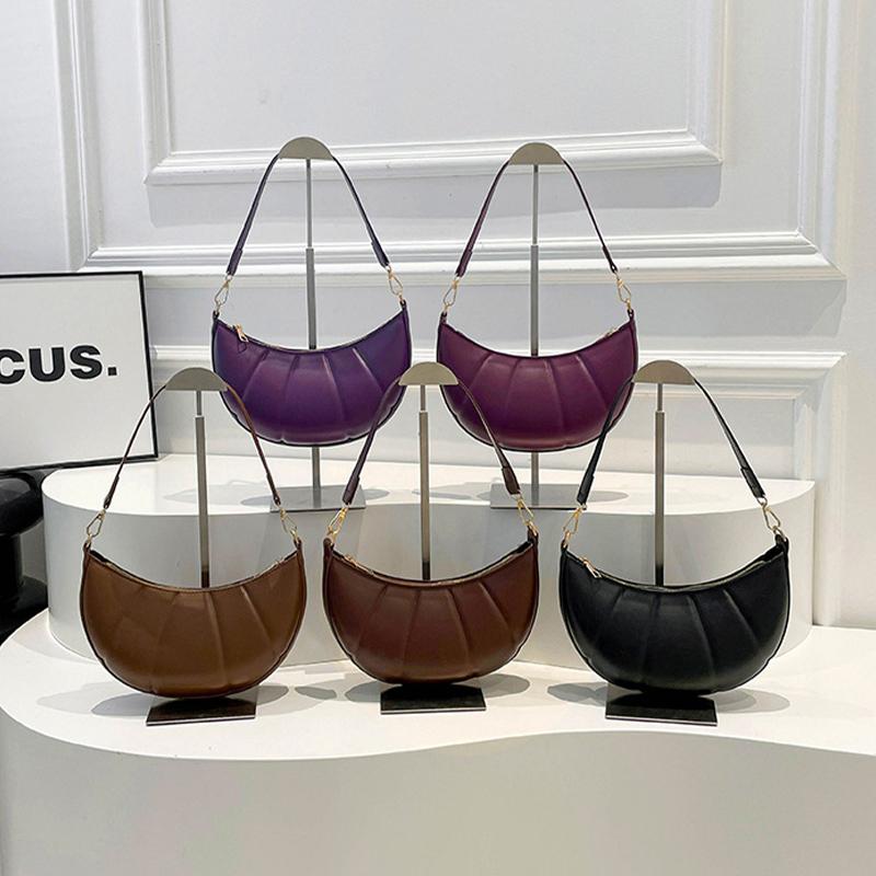 High-end Simple Crescent Bag Solid Color Horn Shoulder Bag High-quality Leather Women's Bag New Versatile Commuter Underarm Bags