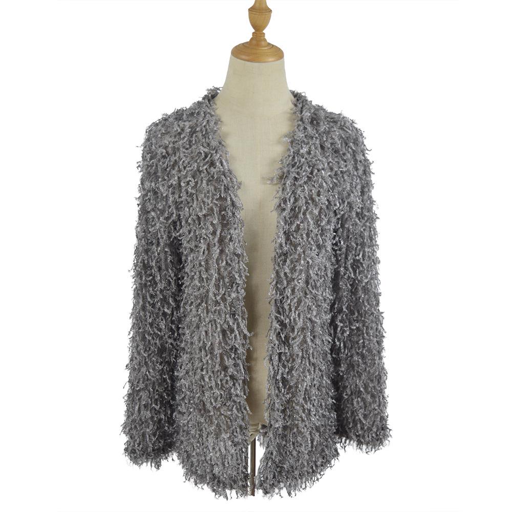 Damski jesienny kardigan z długim rękawem i pluszowym wykończeniem