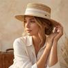 Boho Flat Top Straw Hat Wide Brim Women's Sun Hats Sweet Weave Hat  Holiday