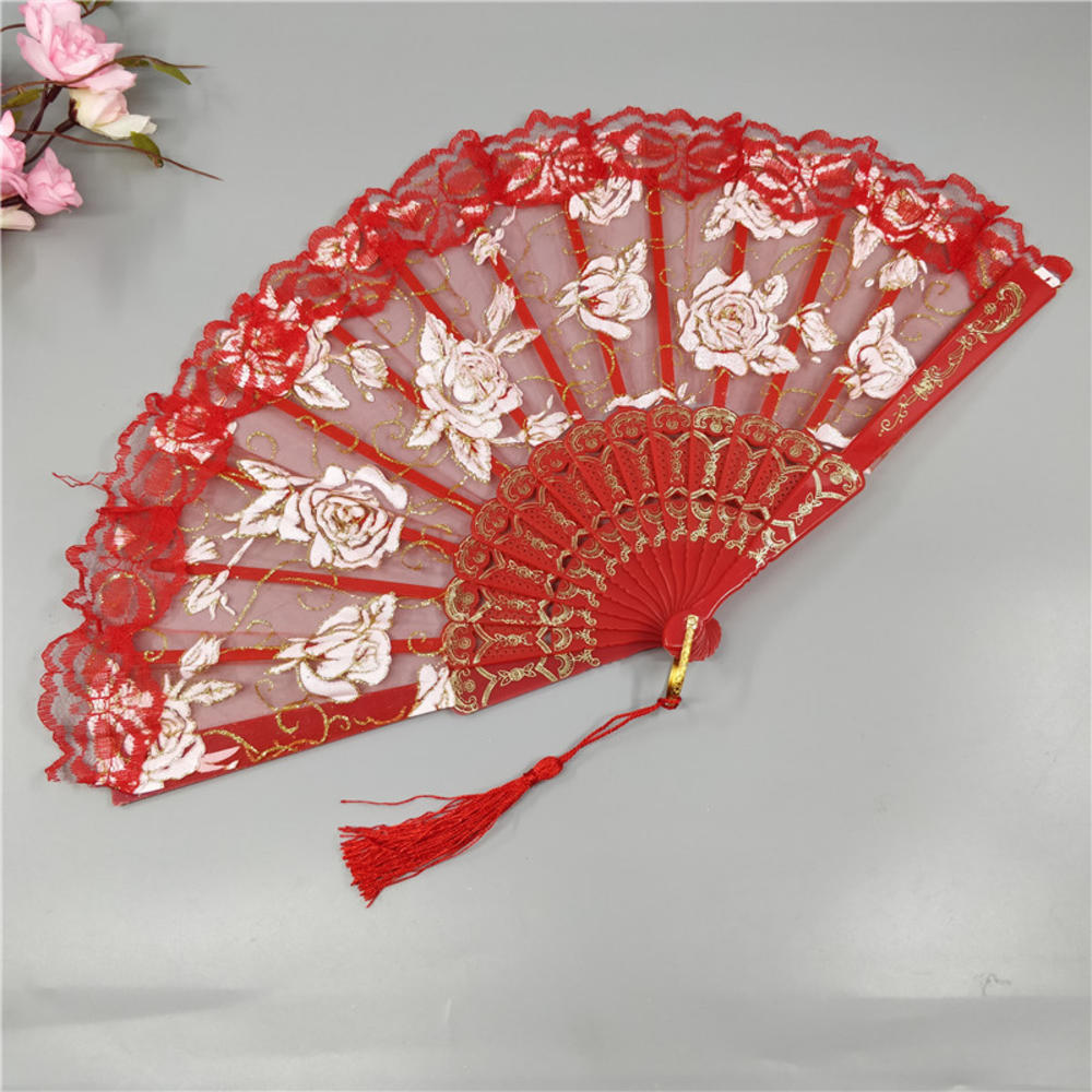 Lolita Gothic Fan Victorian Female Lace Hand Fan Vintage Black White Red Rose Bamboo Fans Cosplay Halloween Party Supplies