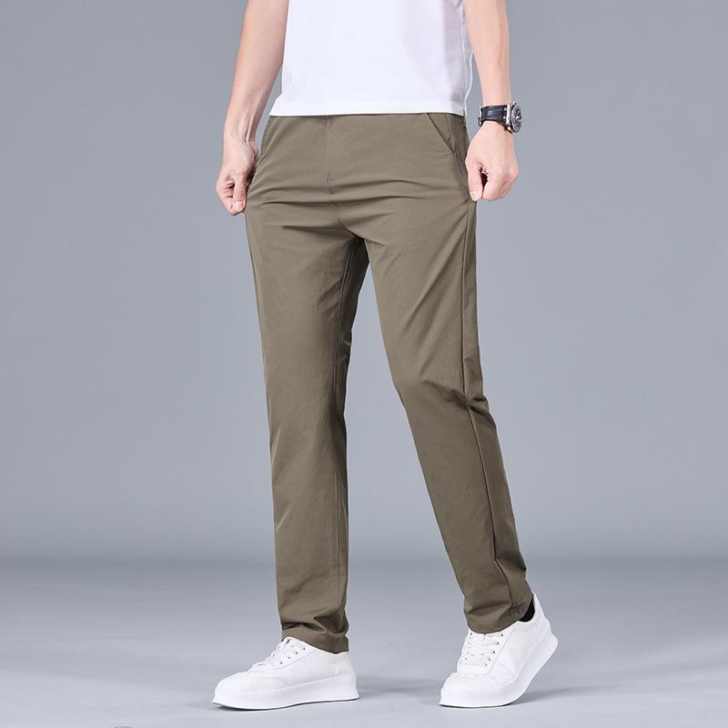 

Ice-Silk Trousers: Summer Lightweight Men s Casual Trousers Relaxed Fit, Versatile Style Business Solid Colour Straight-Leg Long Trousers 38