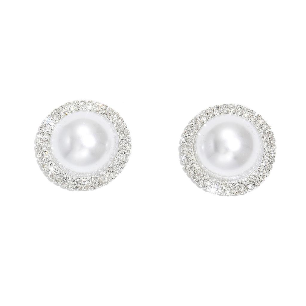 Exaggerated Round Pearl Stud Earrings, Luxurious And High-End Temperament, Fashionable Diamond-Set Style And Thin Earrings, Women'S Trend