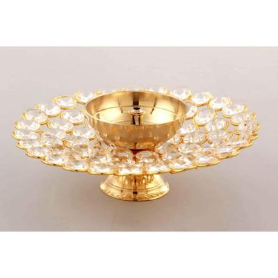 Diya Oljelampe for Puja - Stor Rund Krystall Deepak for Hjemmekontor Pooja-artikler Dekor ( Stor 6,25 X 2,25 tommer)