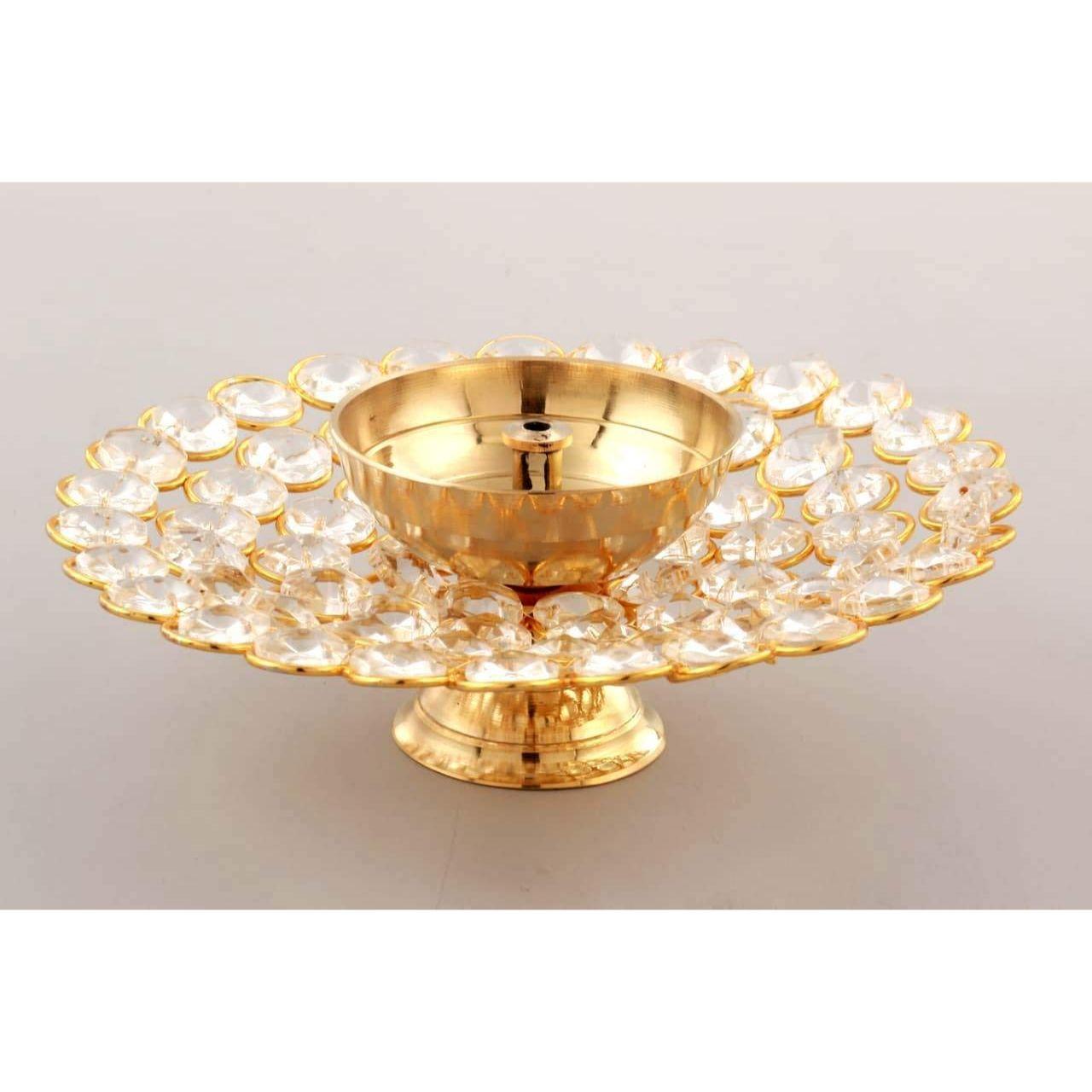

Diya Oil Lamp for Puja - Large Round Crystal Deepak for Home Office Pooja Articles Decor ( Large 6.25 X 2.25 Inch)