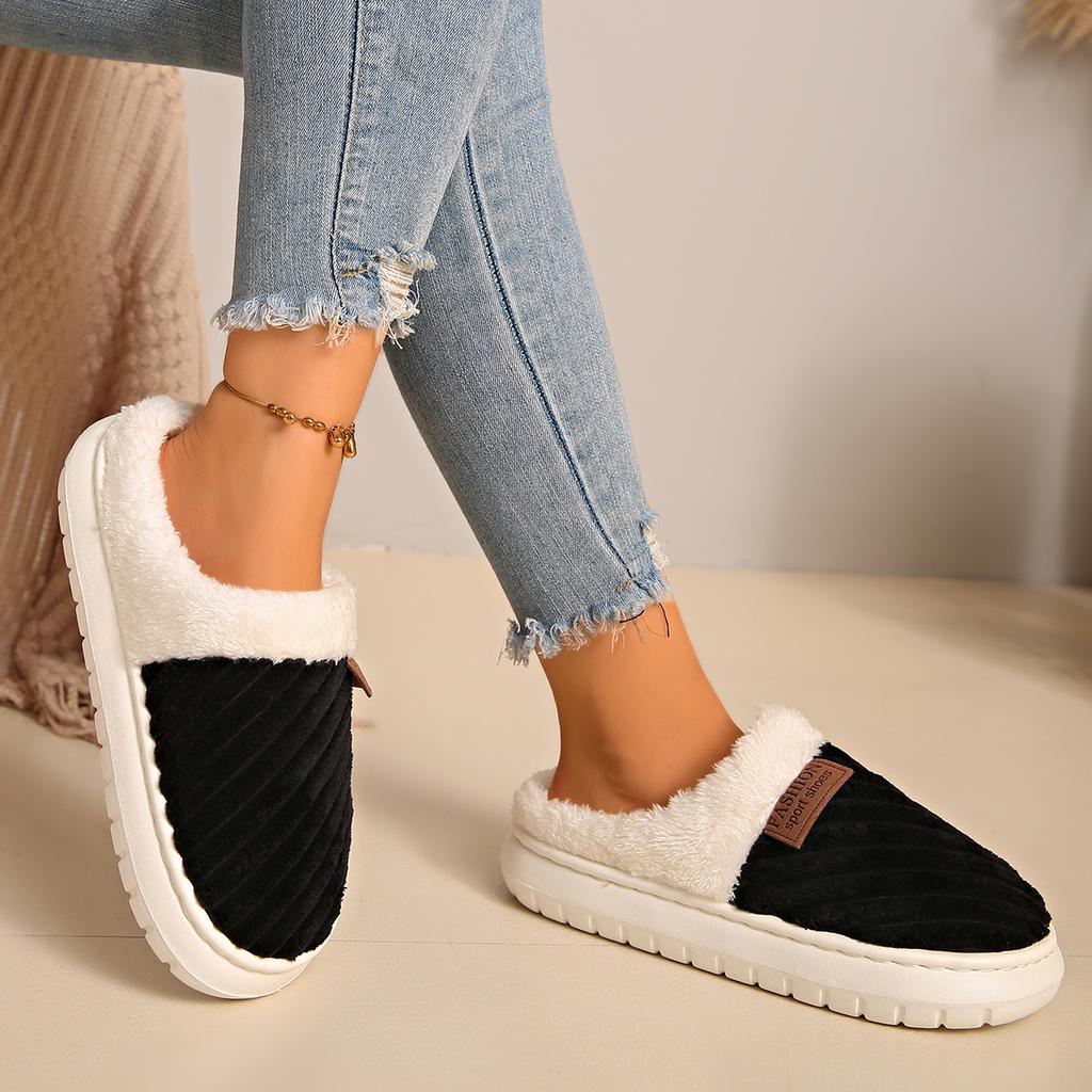 Fashion 2025 New Women Slippers Winter Unisex Concise Flat Plush Slippers Home Casual Cotton Shoes Non-slip Warm Fluffy Slides Women