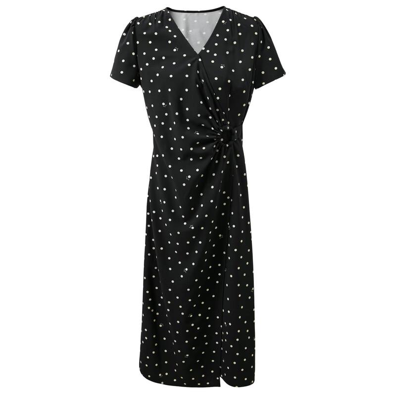 Sancai Summer French V-Neck Polka Dot A-Line Maxi Dress