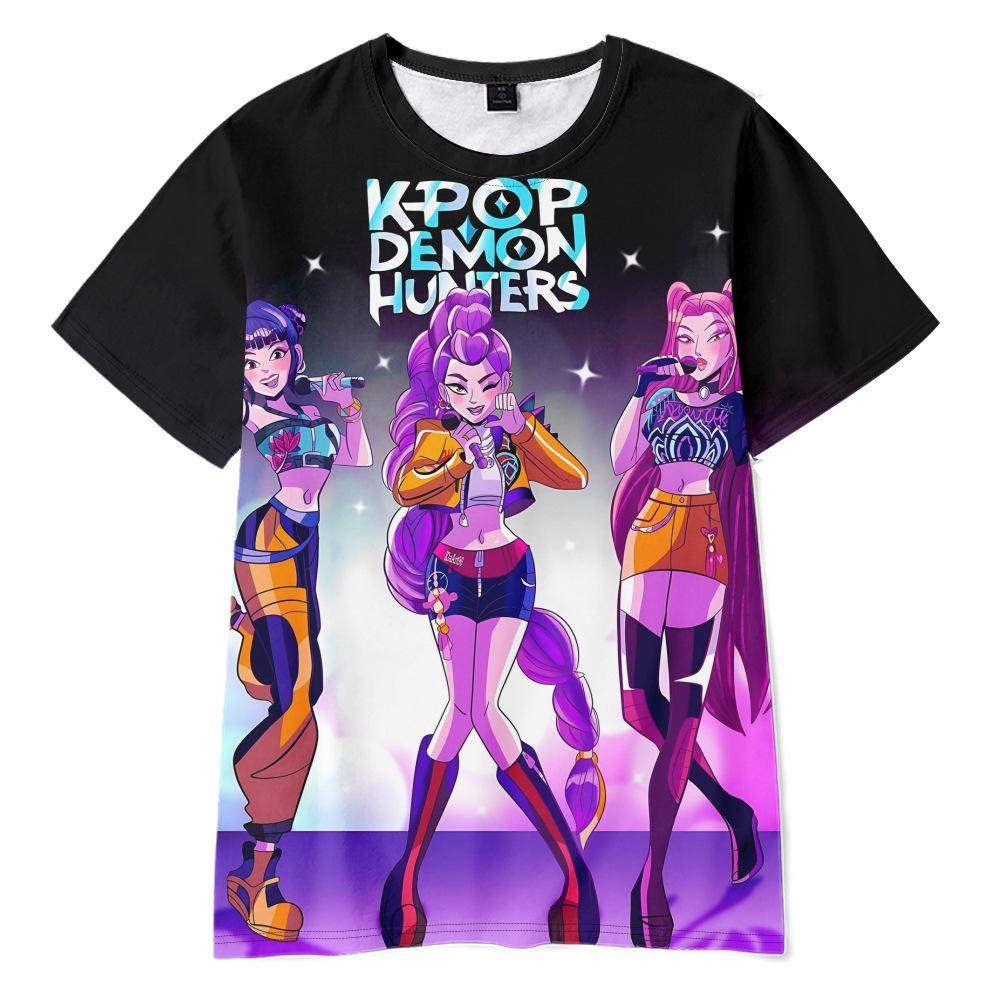 3D Neuer Film K-POP Dämonen jagende Girlgroup Bedrucktes Kurzarm-T-Shirt Bedrucktes Erwachsenen-Kinder-Sommer