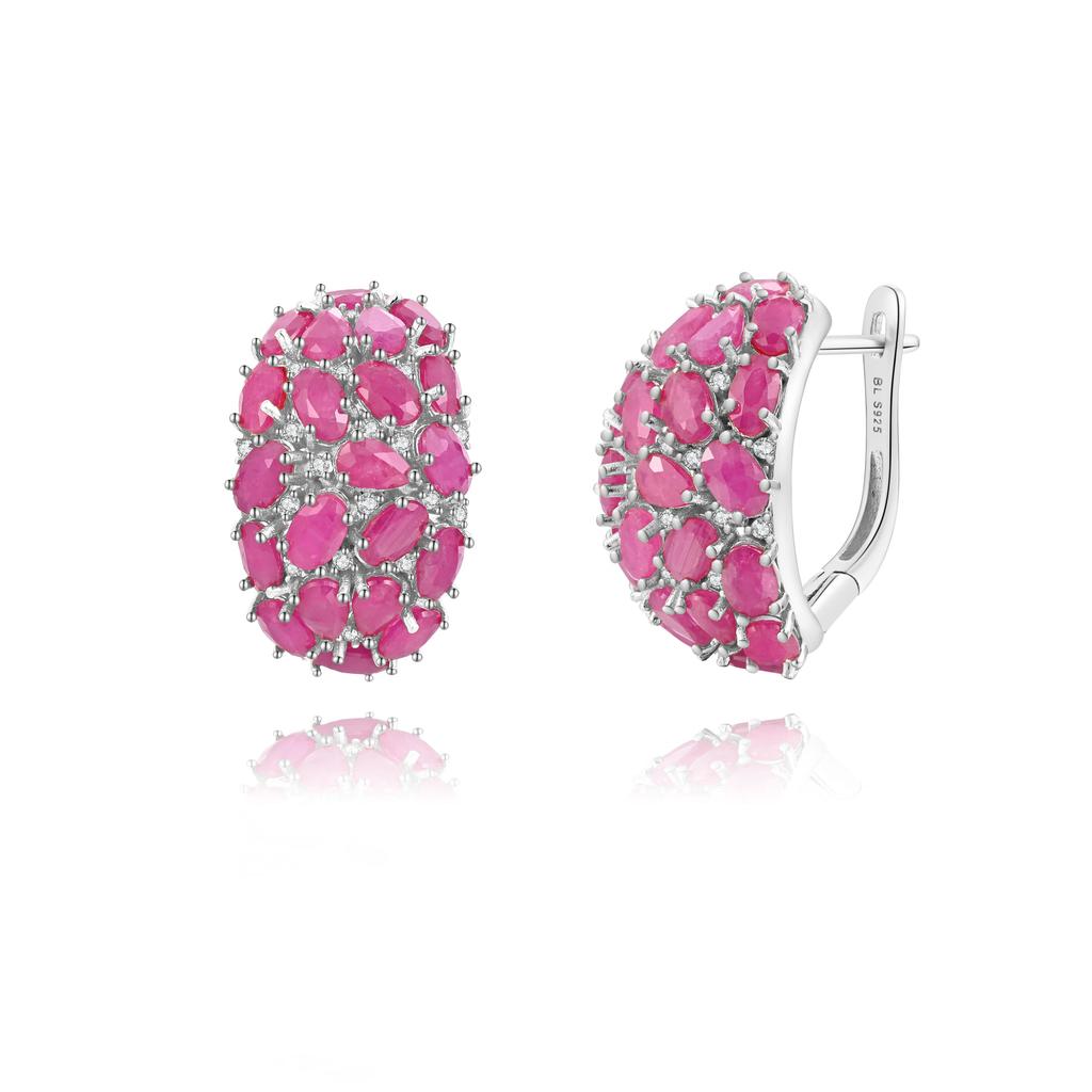 Elegant and Gorgeous 925 Sterling Silver Women's Clasp Earrings Natural Ruby Real Gemstones Fine Jewelry for Birthday Party Gift