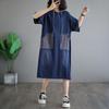 Plus Size Dress Mid Long Loose Casual Fashionable Hooded Short Sleeved Denim Dresses 2025 Women Summer Loose Hole Dress
