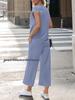 Women's Spring/Summer V-Neck Short Sleeve Buttoned Two-Piece Casual Suit