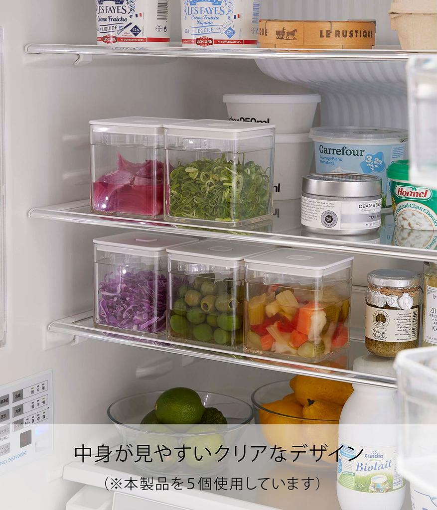Yamazaki Jitsugyo 5467 Airtight Storage Container with Tongs and Tower Square Condiment Seaweed Container Valve, White, Approx. W9.2XD9.2XH10.2cm