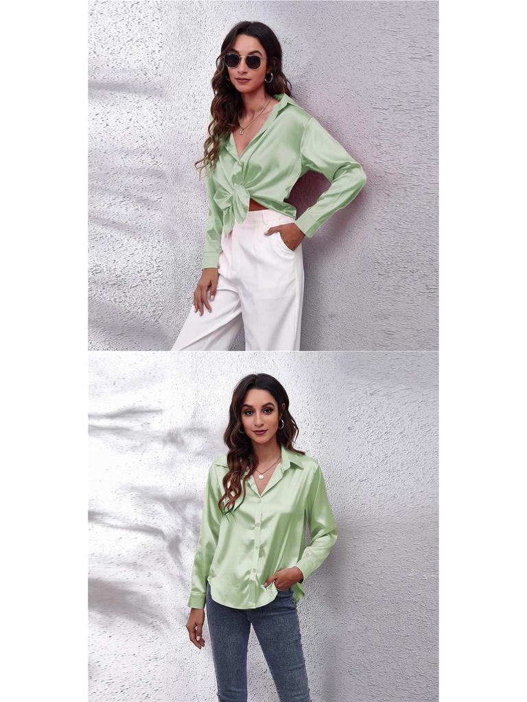 Women's Satin Long-Sleeve Blouse - New European and American Style