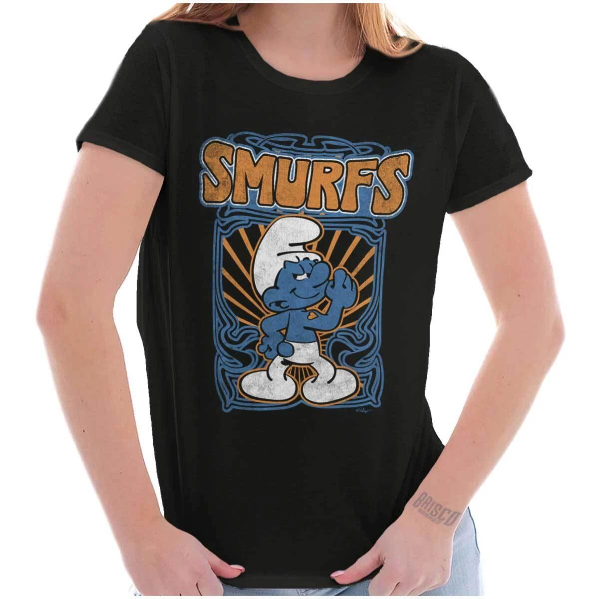 Vintage Retro Hefty Smurf Cartoon Character Womens Top Junior Graphic Tee XL