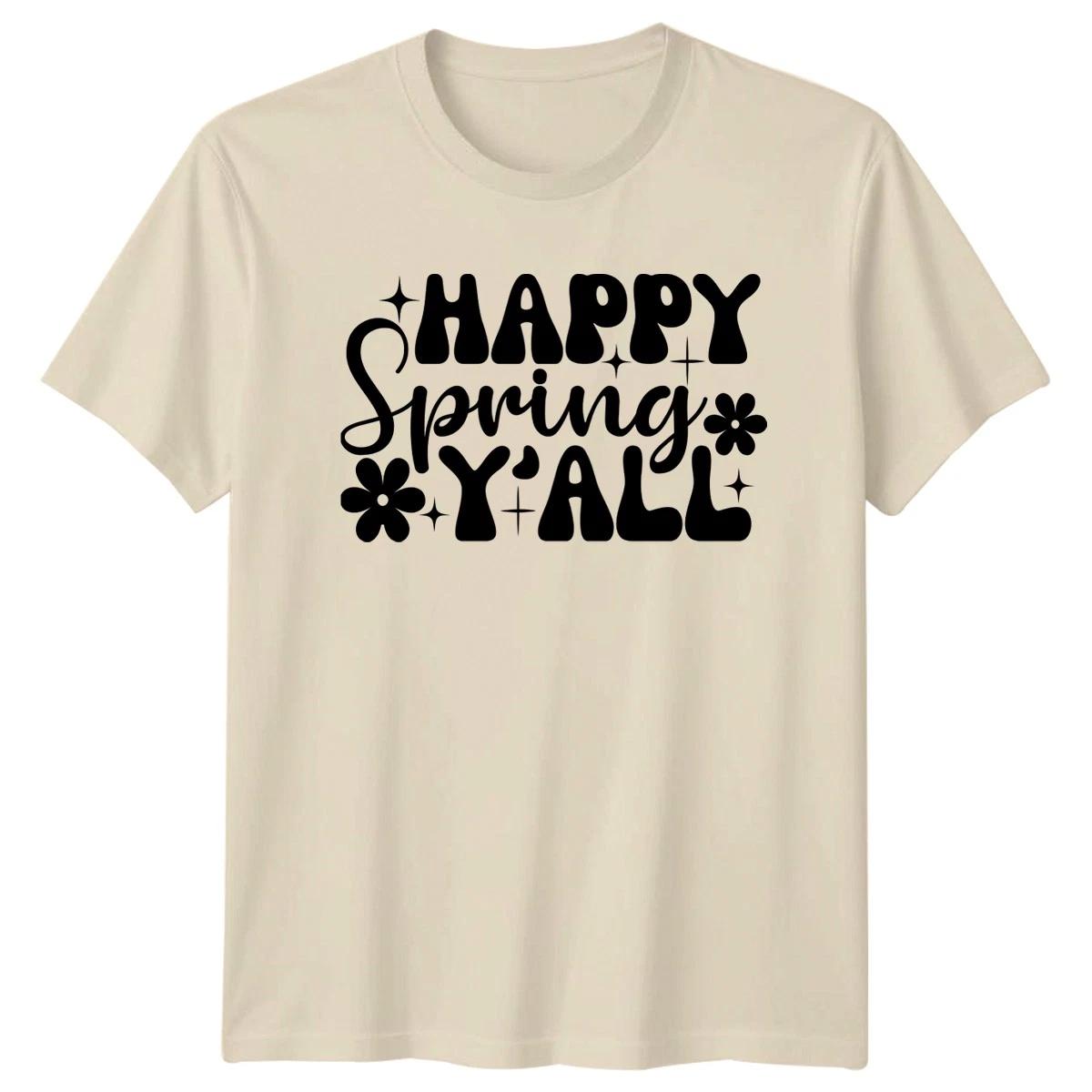 Happy Spring Yall T-Shirt Groovy Retro Spring Seasonal Welcome M