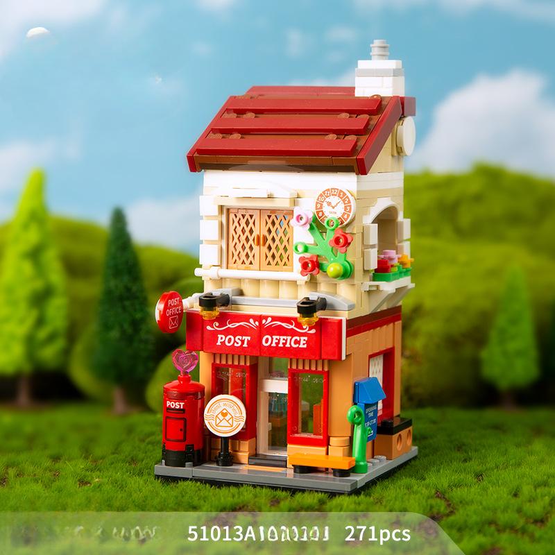 

Винтажный городской вид на улицу, почтовый магазин, креативный строительный блок, игрушка в подарок для детей