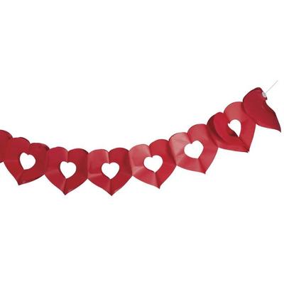 Papieren guirlande Hart silhouet, klassiek rood, 300x17,5x17cm, 1 st.
