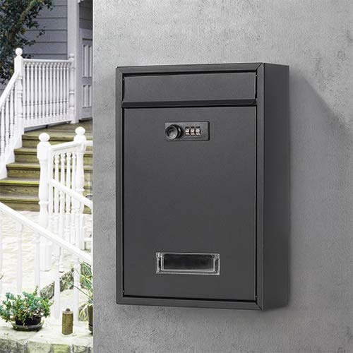 Jssmst Mailbox, Post Box, Wall-Mounted, Dial Lock, Metal, Matte Black (06-Dial)