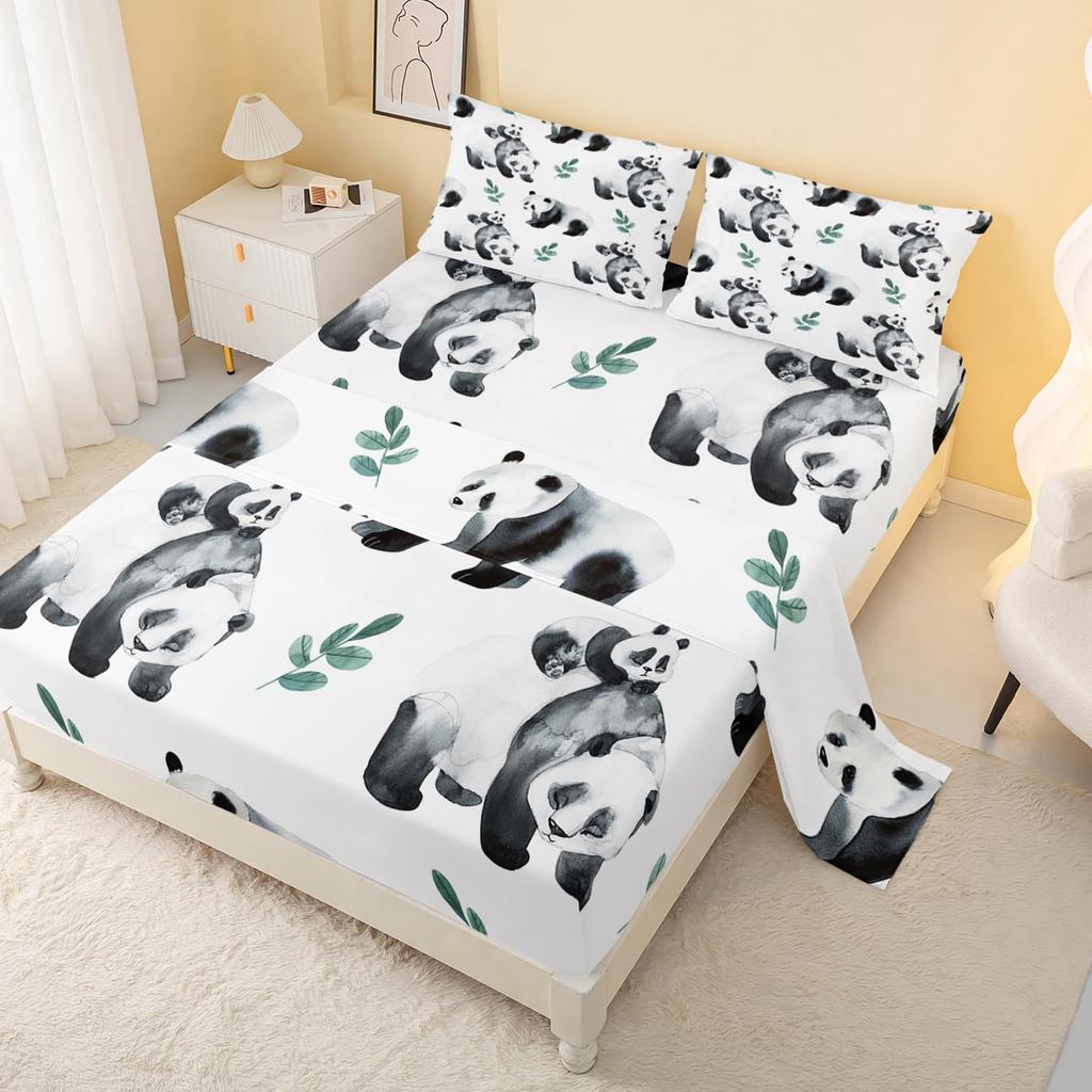 Cute Cartoon Panda Pattern Bed Hat Four-Piece Bedding Set Bedroom Dormitory Bedding Decoration