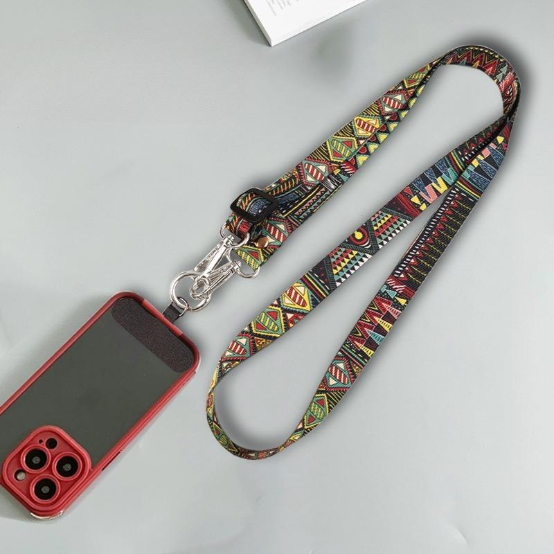 1Pc Mobile Phone Lanyard Retro Extended Guochao Totem Strap Strap Strap Adjustment Sling Lanyard Pattern Mobile Phone Chain Sling