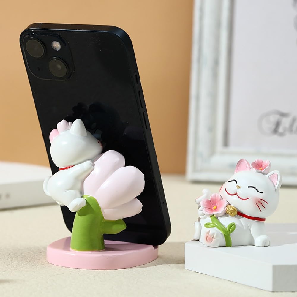 Siawadeky Cat Set of Cute Beckoning Cat with Cherry Blossom Miniature Realistic Kitten Lucky Micro Atmospheric Tabletop Get Well Popular Gifts for