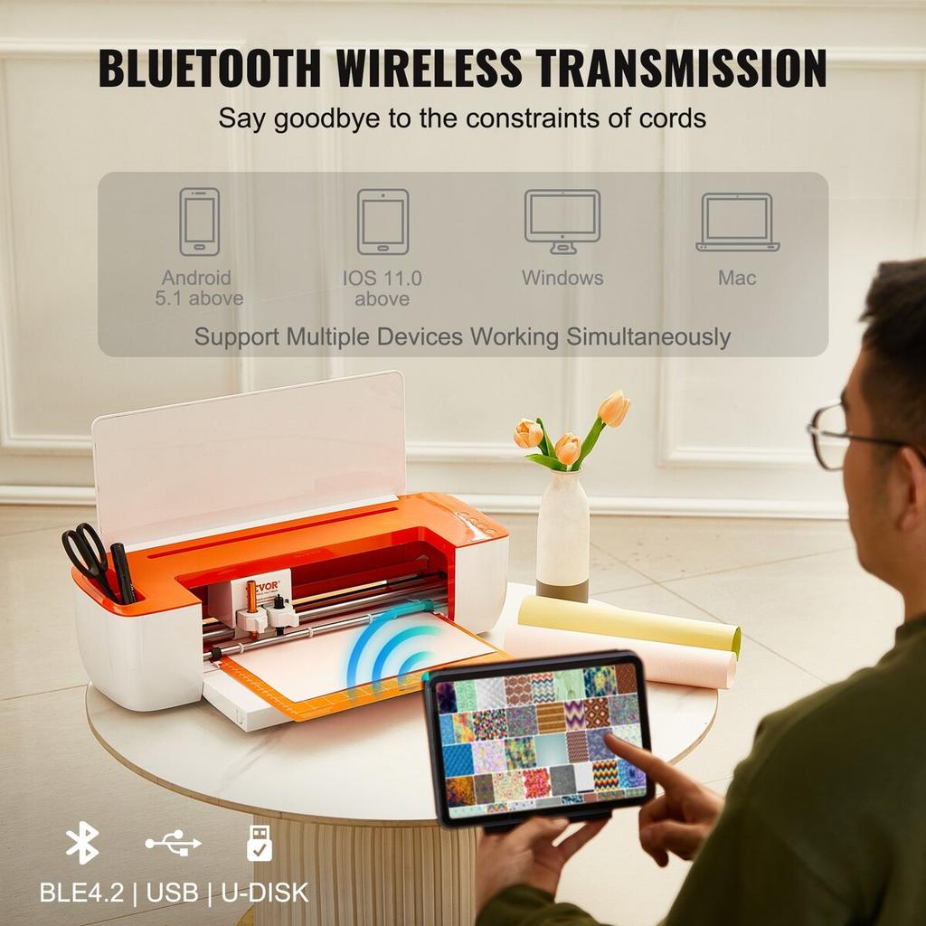 Vinyl Cutter Machine, Bluetooth Connectivity DIY Cutting Machine, Compatible with iOS, Android, Windows and Mac, Massive Designs Included, for