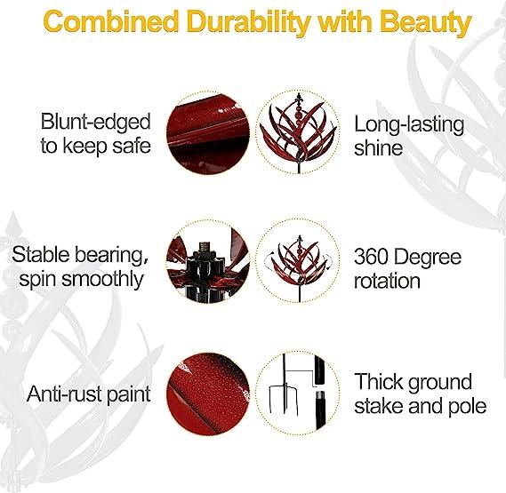 Harlow Wind Spinner Metal Windmill 3D Wind Powered Kinetic Sculpture Lawn Metal Wind Solar Spinners Yard Garden Decoration