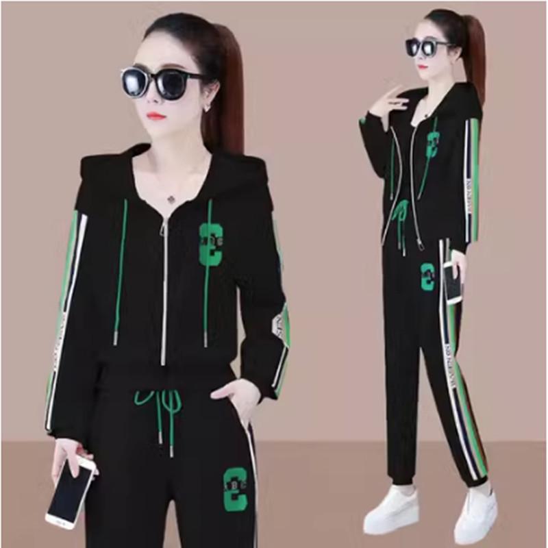 Women's Casual Plus Size Hooded Sports Suit - Spring/Autumn Two-Piece Set with Loose-Fit Long Sleeve Hoodie
