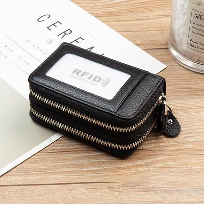 Porta carte da donna con blocco RFID Porta carte da donna in vera pelle con doppia cerniera Borsa a portafoglio femminile di grande capacità