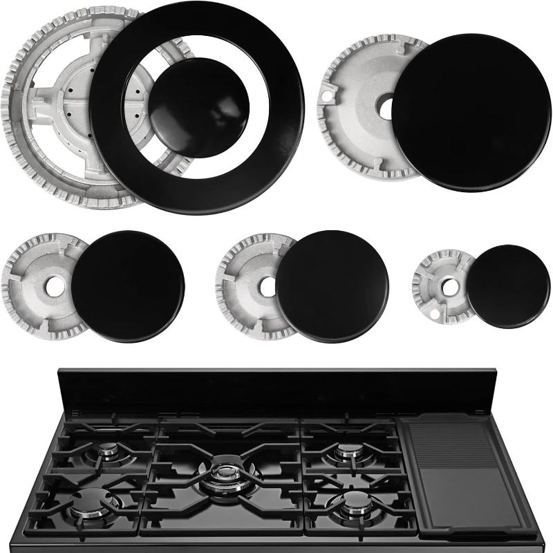 1 Set Gas Burner Flame Cap With Lid Plus 5 Stove Handles Cooker Hat for Home Cooking Oven Utility
