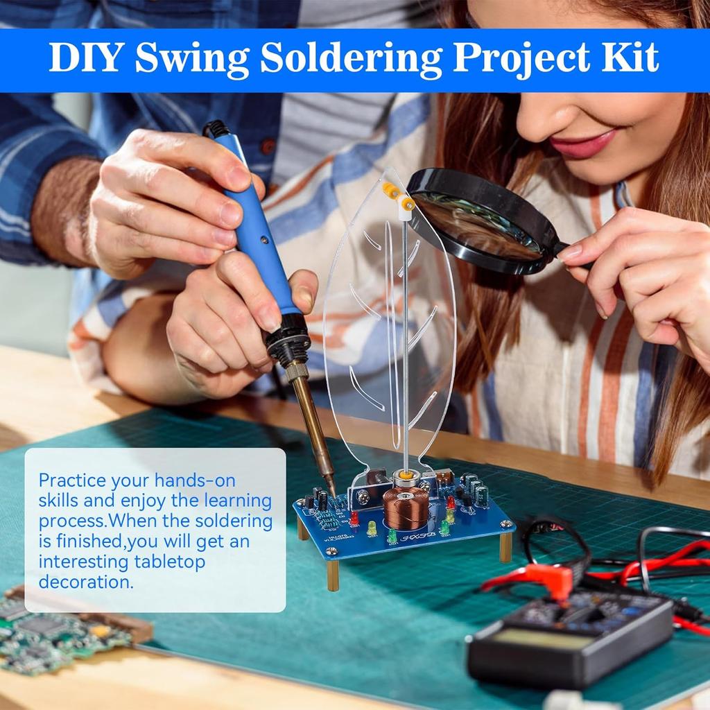 Soldering Practice Kit Electromagnetic Swing Soldering Project Kit Leave Shape Pendulum Needle with LED Light Electronics Kit