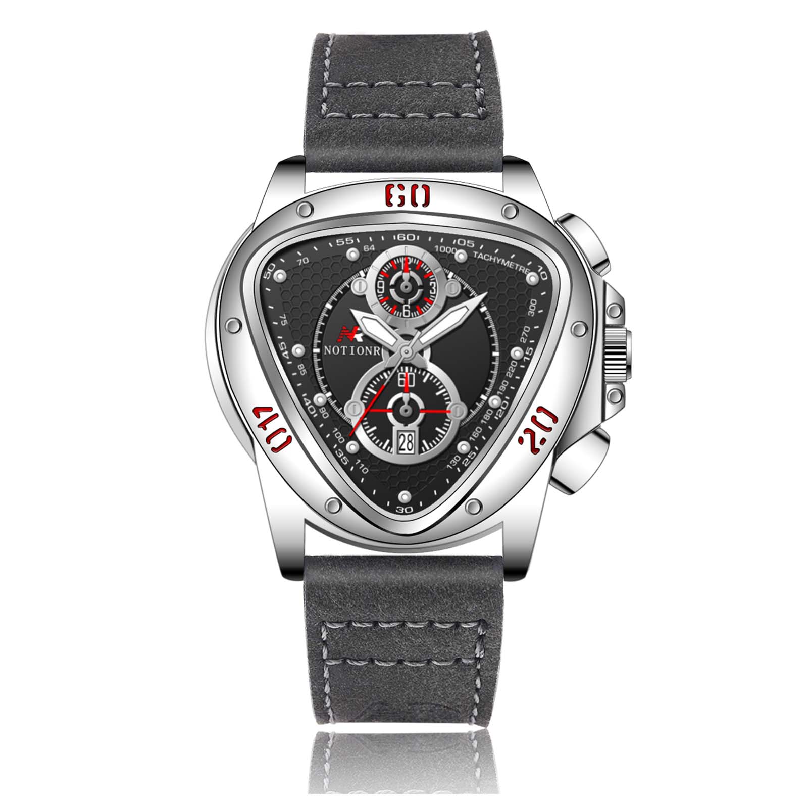 

Men s Casual Watch Men s Quartz Watch Triangle Watch Small Dial Watch Sports Watch Leather strap срібний/чорний