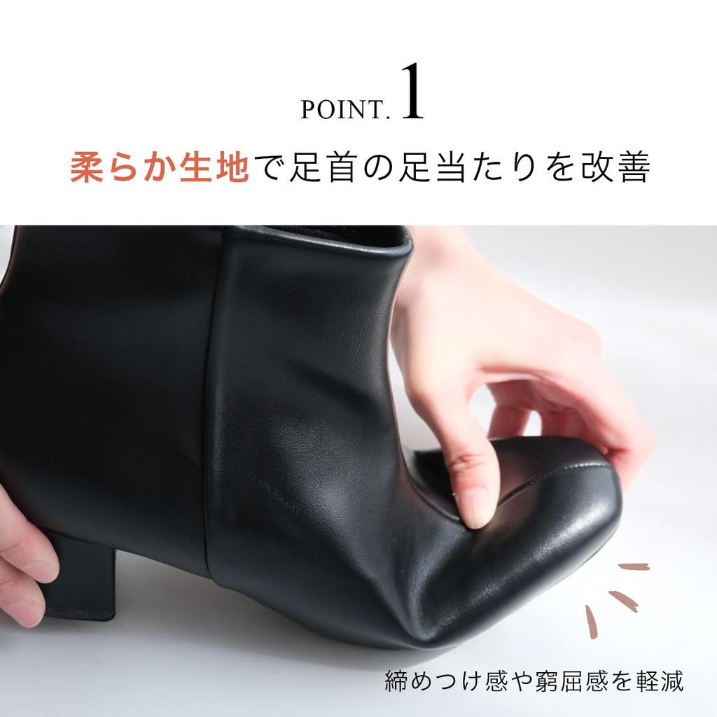 [AmiAmi] Short Boots, Square Toe, 5cm Heel, Women's, Comfortable to Walk In, Black, Winter, Heel CX3202 (M (23.5cm), Black (Smooth))